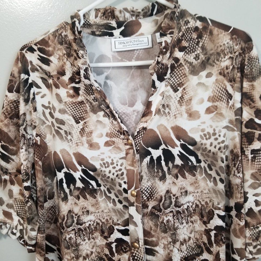 Vintage Animal Print Button Up Blouse Large